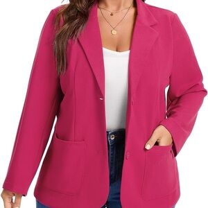 ML004-Plus Size Fuchsia Blazer - Tailored Open-Front Jacket